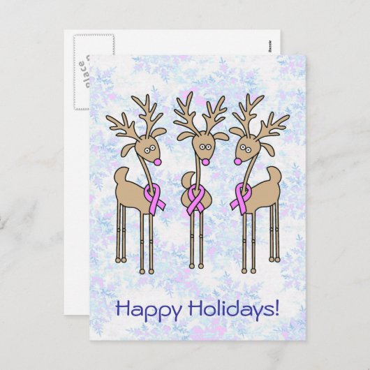 Rentiere - Brustkrebs Feiertagspostkarte (Vorne/Hinten)