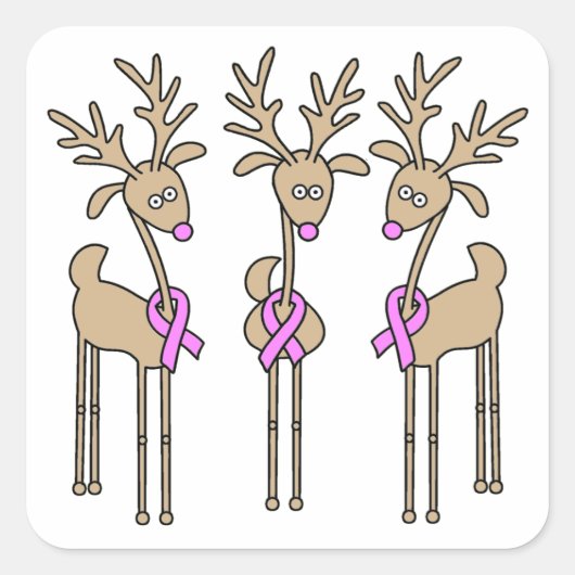 Rentiere - Brustkrebs Quadratischer Aufkleber (Vorderseite)
