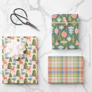 Rentiere des Weihnachtsmanns, Retro-Weihnachtsbaum Geschenkpapier Set