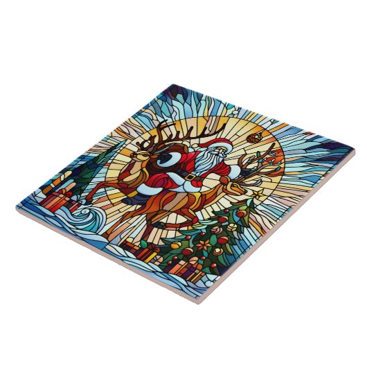 Rentiere des Weihnachtsmanns unter festlich dekori Fliese (Seite)