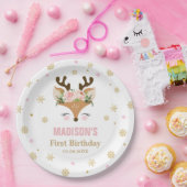Rentiere Floral Schneeflocken Weihnachten Geburtst Pappteller (Party)