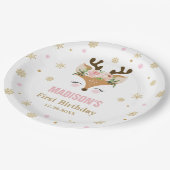 Rentiere Floral Schneeflocken Weihnachten Geburtst Pappteller (Schrägansicht)