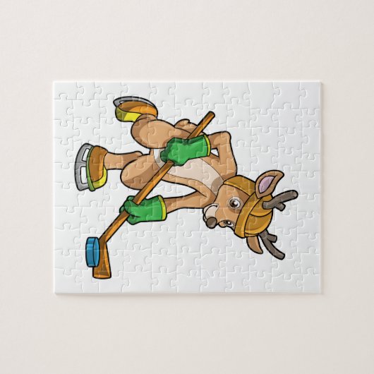 Rentiere im Eishockey mit Hockeystick Puzzle (Horizontal)