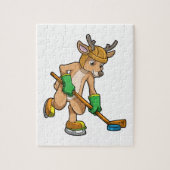 Rentiere im Eishockey mit Hockeystick Puzzle (Vertikal)