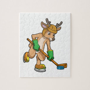 Rentiere im Eishockey mit Hockeystick Puzzle