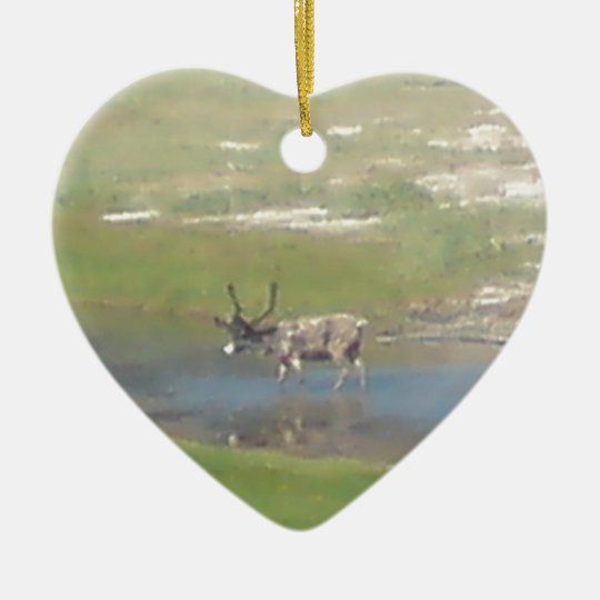 Rentiere im Sommer Keramik Herz-Ornament