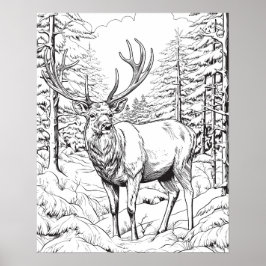 Rentiere in Snowy Woods Coloring Poster