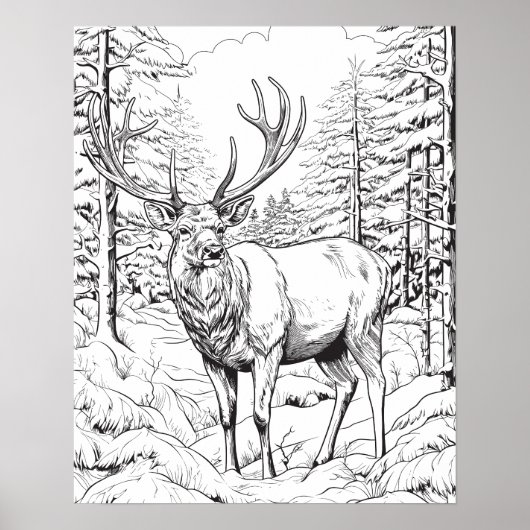 Rentiere in Snowy Woods Coloring Poster (Vorne)