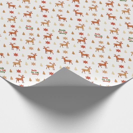 Rentiere "JINGLE ALL THE WAY", Weihnachtsbäume, Sn Geschenkpapier (Ecke)