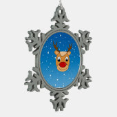 Rentiere lächeln auf blau schneeflocken Zinn-Ornament (Links)