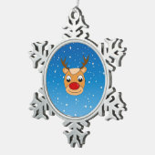 Rentiere lächeln auf blau schneeflocken Zinn-Ornament (Rechts)