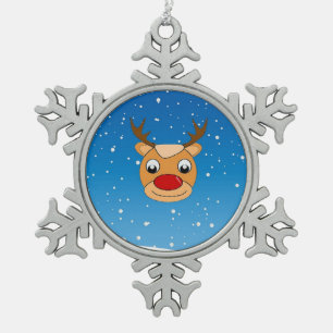 Rentiere lächeln auf blau schneeflocken Zinn-Ornament