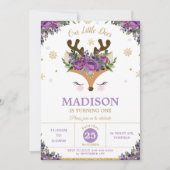 Rentiere Lila Schneeflocken Geburtstagsparty Einladung (Vorderseite)