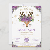 Rentiere Lila Schneeflocken Geburtstagsparty Einladung (Vorderseite)