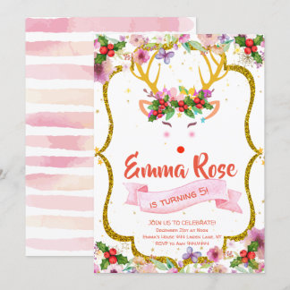 Rentiere Mädchen Weihnachten Geburtstag Einladung