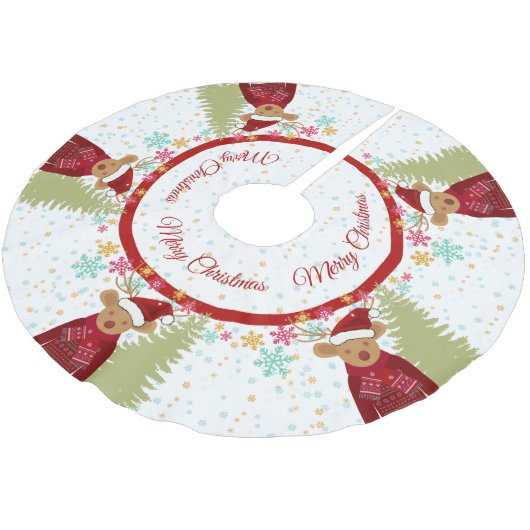 Rentiere Pine Tree Snowflake Niedliche Weihnachten Polyester Weihnachtsbaumdecke (Schrägansicht)