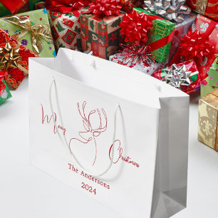 Rentiere Rot weiß Doodle modernes Weihnachten Große Geschenktüte