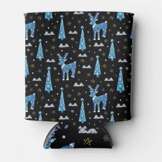 Rentiere, Schneeflocken, Weihnachtsmuster Dosenkühler (Vorderseite)