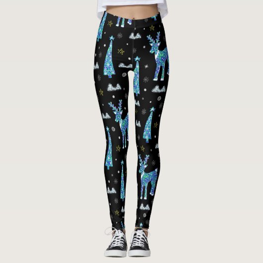 Rentiere, Schneeflocken, Weihnachtsmuster Leggings (Vorderseite)