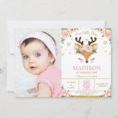 Rentiere Schneeflocken Winter Geburtstag Foto Einladung (Vorderseite)