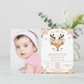 Rentiere Schneeflocken Winter Geburtstag Foto Einladung (Stehend Vorderseite)