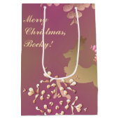 Rentiere & Snowflakes Lila Geschenktasche Mittlere Geschenktüte (Rückseite)