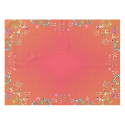 Rentiere und farbenfrohe Schneeflocken auf rosa Ro Tischdecke (Vorderseite (Horizontal))