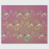Rentiere und Schneeflocken auf Lila Moos Geschenkpapier (Flach)