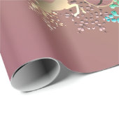 Rentiere und Schneeflocken auf Lila Moos Geschenkpapier (Rolleneckpunkt)