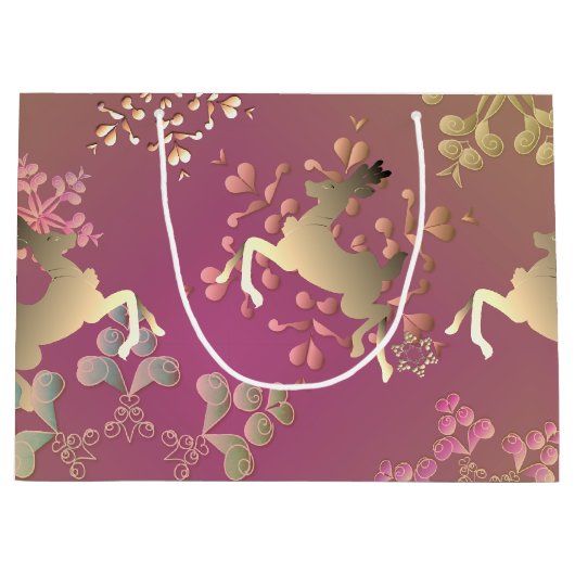 Rentiere und Schneeflocken Groß Große Geschenktüte (Vorderseite)