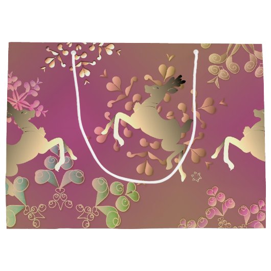 Rentiere und Schneeflocken Groß Große Geschenktüte (Rückseite)