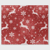 Rentiere und Schneeflocken im roten Hintergrund Geschenkpapier (Flach)
