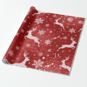 Rentiere und Schneeflocken im roten Hintergrund Geschenkpapier (Ungerollt)