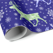 Rentiere und Schneeflocken Muster Blau und Grün Geschenkpapier (Rolleneckpunkt)