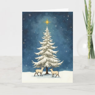 Rentiere und Weihnachtsbaum Feiertagskarte