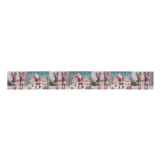 Rentiere und Weihnachtsmann Ripsband (Vorderseite)
