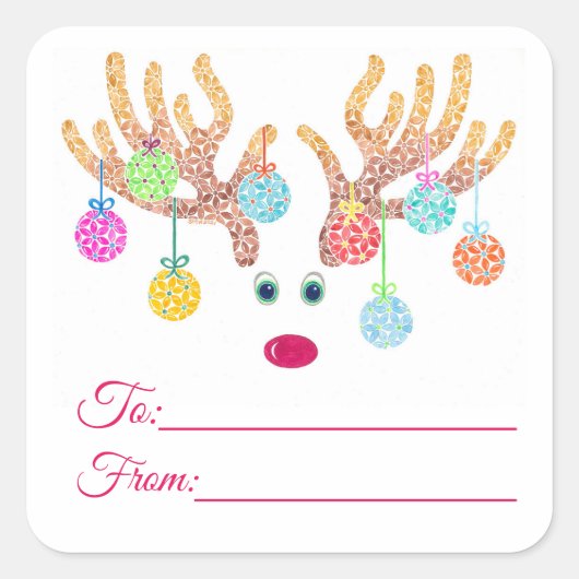 Rentiere und Ziergegenstände - Geschenketiketten Quadratischer Aufkleber (Vorderseite)