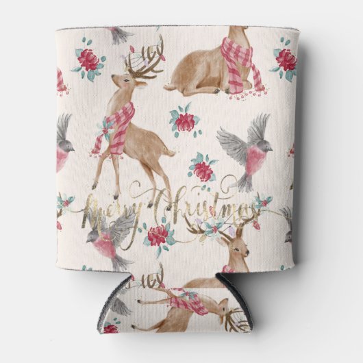 Rentiere, Vögel, Blume Dosenkühler (Vorderseite)