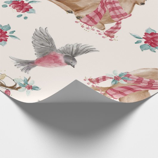 Rentiere, Vögel, Blume Geschenkpapier (Ecke)