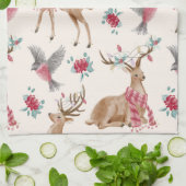 Rentiere, Vögel, Blume Geschirrtuch (Gefaltet)