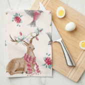 Rentiere, Vögel, Blume Geschirrtuch (Viertel Falte)