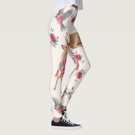 Rentiere, Vögel, Blume Leggings (Rechts)