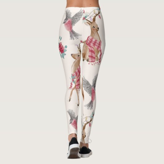 Rentiere, Vögel, Blume Leggings (Rückseite)