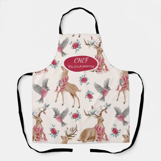 Rentiere, Vögel, Blume Schürze (Vorderseite)