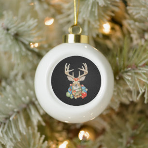 Rentiere Weihnachten Xmas Lichter Urlaubszeit Keramik Kugel-Ornament