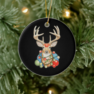 Rentiere Weihnachten Xmas Lichter Urlaubszeit Keramik Ornament