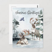 Rentiere Weihnachts-Winterlandschaft Wasserfarbe Postkarte (Vorne/Hinten)