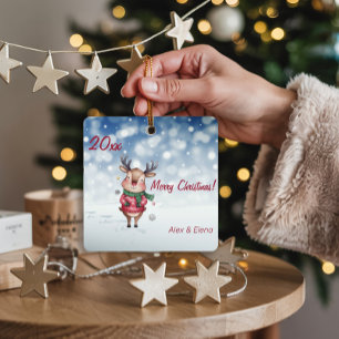 Rentiere Weihnachtsbaum Schnee Metall Quadrat Orna Ornament Aus Metall