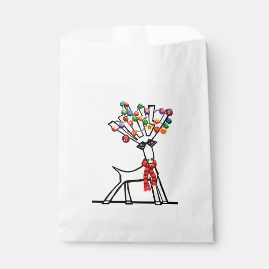 Rentiere, Weihnachtsbaumchen, Rotschal und Schnee Geschenktütchen (Vorderseite)