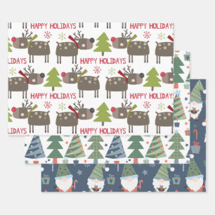 Rentiere Weihnachtsbäume Elfen Rustikal Süß Geschenkpapier Set